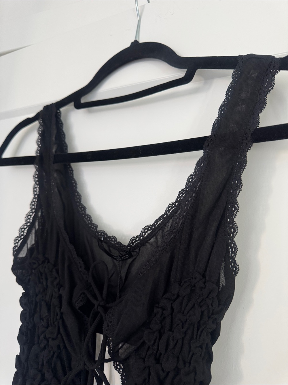 Zara Black Lace-Up Sheer Ruched Tank - Picture 10 of 16